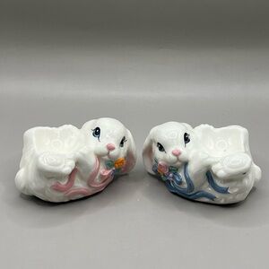 Vintage Ceramic Bunny Easter Egg Holders Pink and Blue
